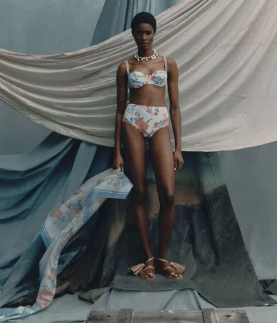 Erdem Floral-print Underwired Bikini Top In Blue