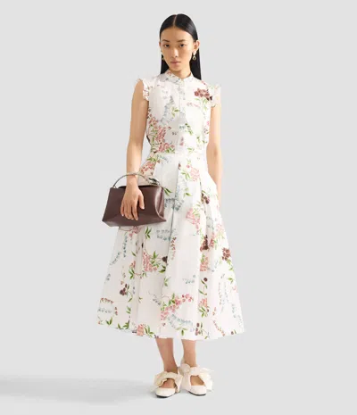 Erdem Chintz Floral Pleated Organic Cotton Poplin A-line Midi Skirt In Burgundy