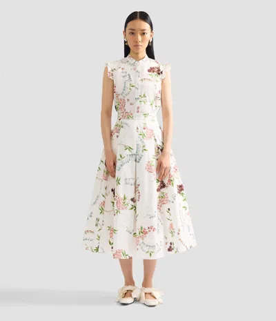 Erdem Chintz Floral Pleated Organic Cotton Poplin A-line Midi Skirt In Burgundy