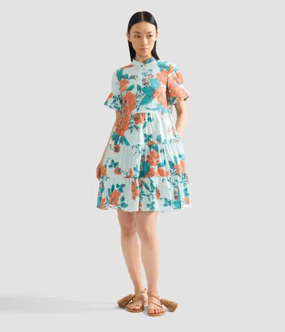 Erdem Floral Print Cotton Tiered Mini Dress In Multi