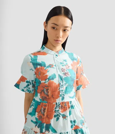 Erdem Floral Print Cotton Tiered Mini Dress In Multi