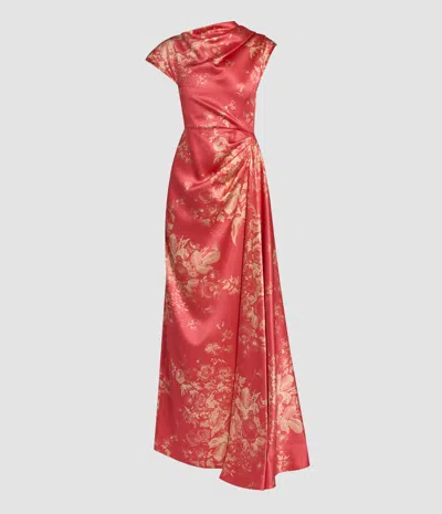 Erdem Floral Print Duchess Draped Gown In Red