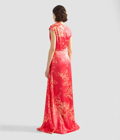 Erdem Floral Print Duchess Draped Gown In Red