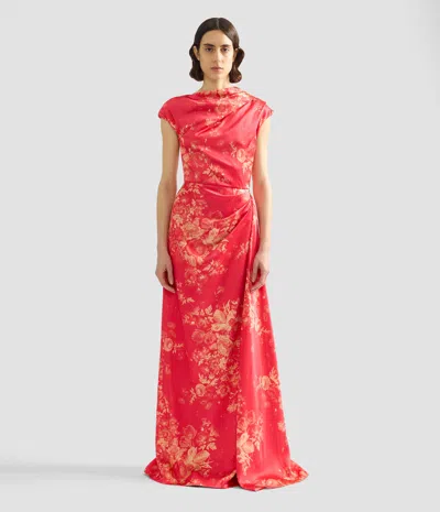 Erdem Floral Print Duchess Draped Gown In Red