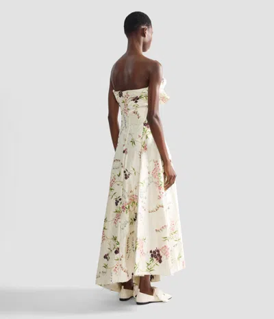 Erdem Strapless Floral-print Textured Satin Gown In Neutral