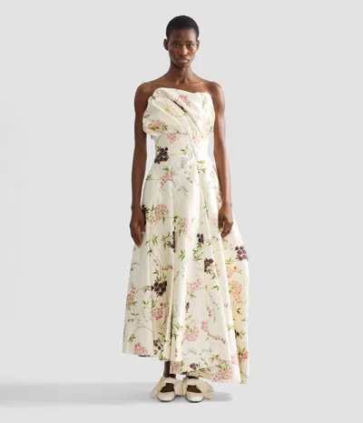 Erdem Strapless Floral-print Textured Satin Gown In Neutral