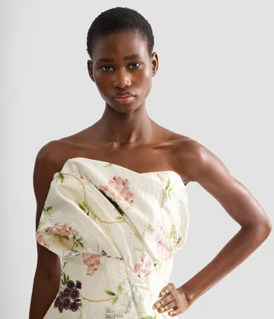 Erdem Strapless Floral-print Textured Satin Gown In Neutral