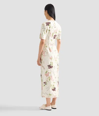 Erdem Floral Print Textured Satin Midi Pencil Dress In Neutral