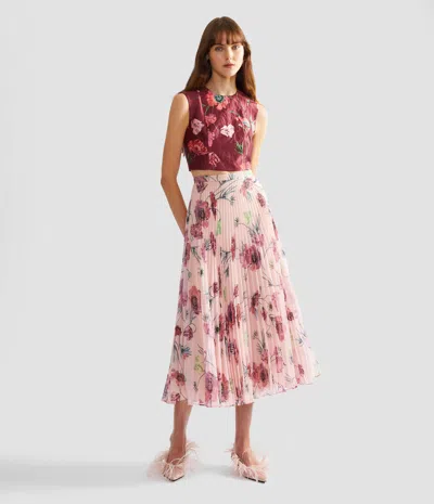 Erdem Floral-print Crinkled Satin Cropped Top In Burgundy