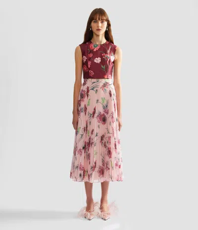 Erdem Floral-print Crinkled Satin Cropped Top In Burgundy