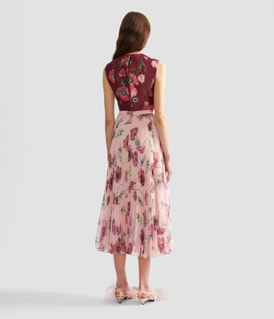 Erdem Floral-print Crinkled Satin Cropped Top In Burgundy