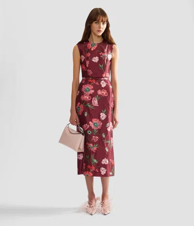 Erdem Floral-printed Satin Midi Pencil Skirt In Burgundy