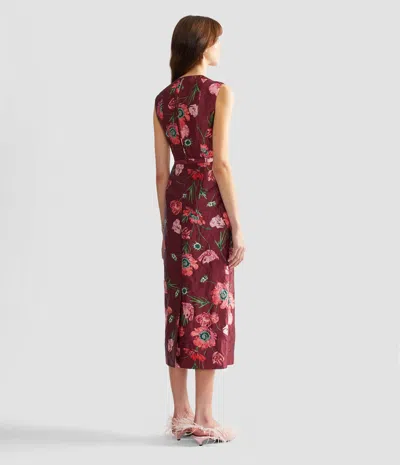 Erdem Floral-printed Satin Midi Pencil Skirt In Burgundy