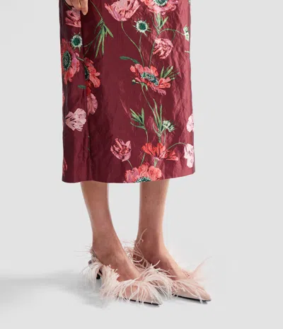 Erdem Floral-printed Satin Midi Pencil Skirt In Burgundy