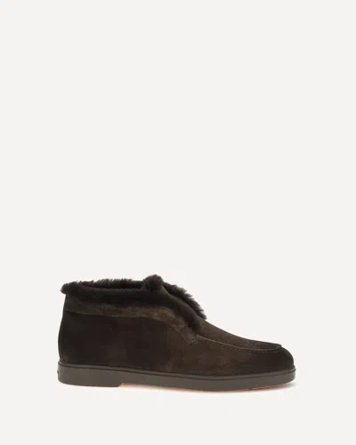 Santoni Suede Fur Trim Ankle Height Loafers In Brown