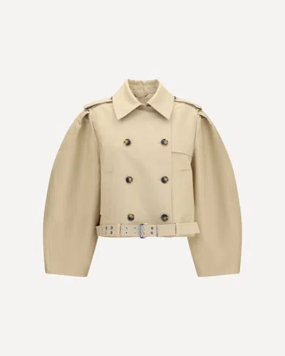 Ganni Double-breasted Belted Jacket In Neutral
