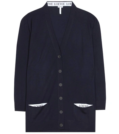 Shop Loewe Virgin Wool Cardigan In Petroleum