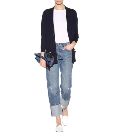 Shop Loewe Virgin Wool Cardigan In Petroleum