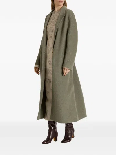Alberta Ferretti Alberta Ferreti Grey Wool Silk Single Breasted Coat In Green