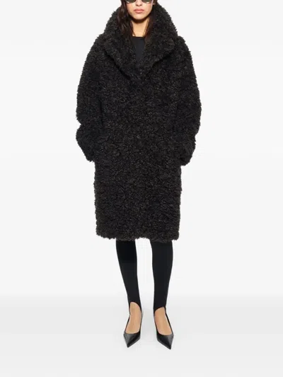 Stand Studio Camille Oversized Eco Shearling Coat In Black