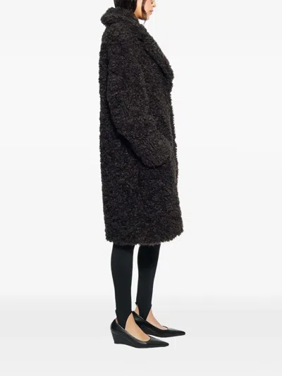 Stand Studio Camille Oversized Eco Shearling Coat In Black