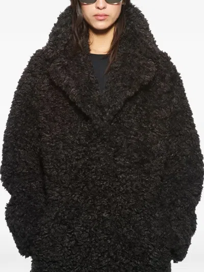 Stand Studio Camille Oversized Eco Shearling Coat In Black