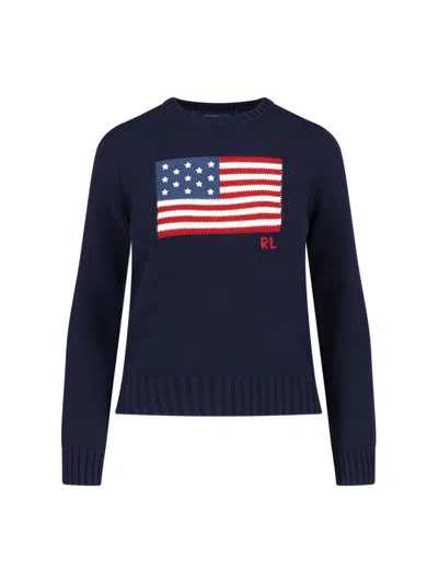 Polo Ralph Lauren Flag Cotton Crewneck Sweater Woman Sweater Navy Size S Cotton In Hunter Navy Multi