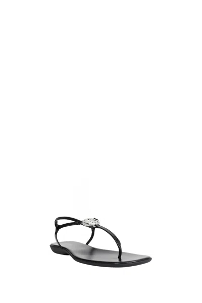Gucci Interlocking G Leather Thong Sandals In Black