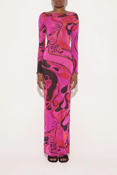 Pucci Orchidee-print Tulle Dress In Fuchsia Black In Pink