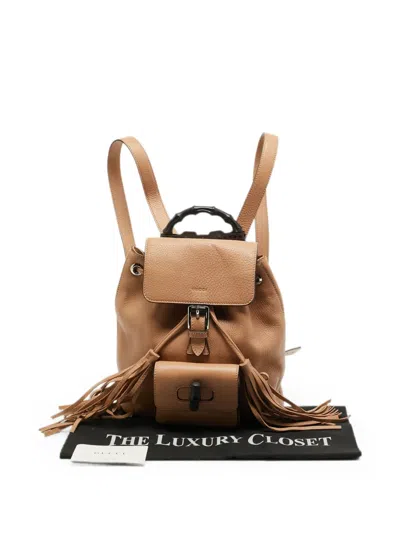 Pre-owned Gucci Bamboo Backpack In Neutral