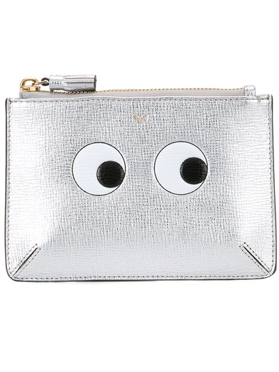 Anya Hindmarch Silver Leather Eyes Flat Coin Purse