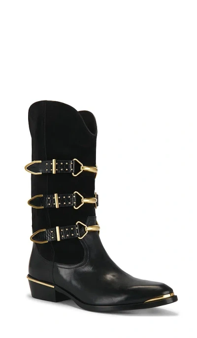 Isabel Marant Pointy Toe Leather Boots With Decorative Buckles In Black