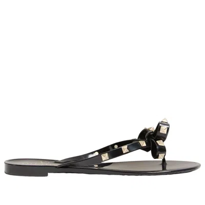 Valentino Garavani Mini Bow Sandals With Platinum-finish Studs In Black