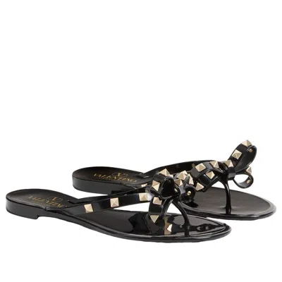 Valentino Garavani Mini Bow Sandals With Platinum-finish Studs In Black