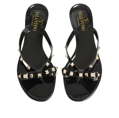 Valentino Garavani Mini Bow Sandals With Platinum-finish Studs In Black