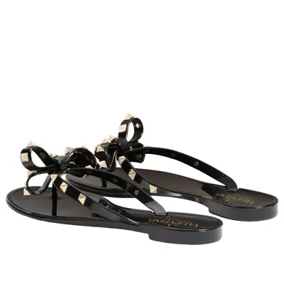 Valentino Garavani Mini Bow Sandals With Platinum-finish Studs In Black