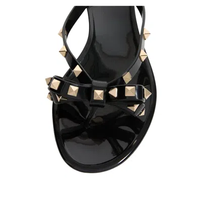 Valentino Garavani Mini Bow Sandals With Platinum-finish Studs In Black