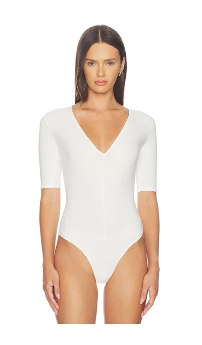 Fleur Du Mal Organic Cotton Deep V Bodysuit Ivory In White