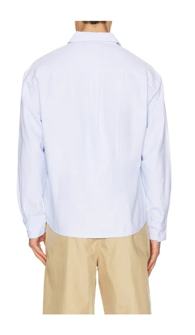 Bound Half Button Script Oxford Shirt In Blue