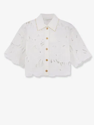 Zimmermann Womens Ivory Mahon Embroidered Cropped Cotton Shirt Xl In White