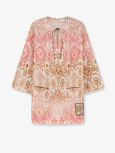 Zimmermann Aster Print Long Sleeve Linen Shift Dress In Multi