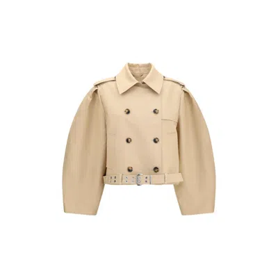 Ganni Double-breasted Belted Jacket In Neutral