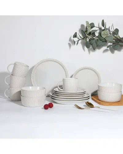 Table 12 16pc Parchment Embossed Dinnerware Set In White