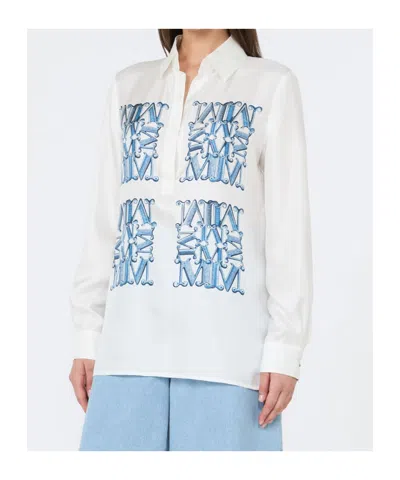 Max Mara Nabil Long-sleeved Printed Silk Shirt In Blue