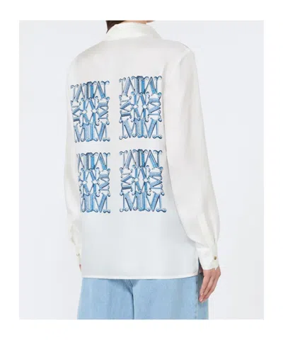 Max Mara Nabil Long-sleeved Printed Silk Shirt In Blue