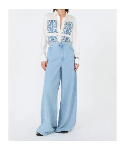 Max Mara Nabil Long-sleeved Printed Silk Shirt In Blue