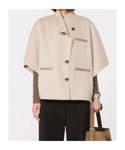 Max Mara Short Sleeve Asymmetric Neck Textured Coat In Neutral