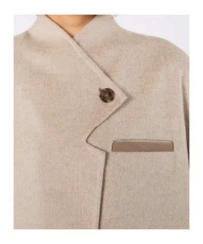 Max Mara Short Sleeve Asymmetric Neck Textured Coat In Neutral