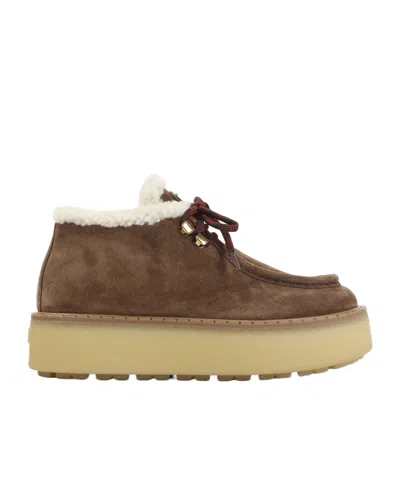 Prada Suede Chukka Boots With Shearling Lining In Brown