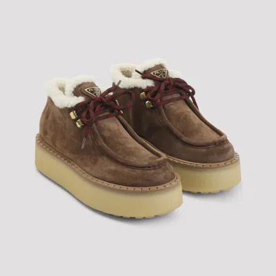 Prada Suede Chukka Boots With Shearling Lining In Brown